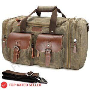 Waxed Canvas Travel Duffle Bag Waterproof Weekender Overnight Carry-On